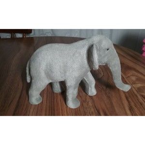Vintage Flocked Style Large Grey Elephant Figurine 5" x 7.25"